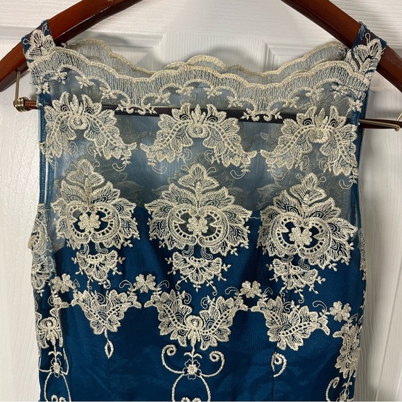 Chi Chi London Reign or Shine Teal Metallic Lace Sleeveless Midi Prom Dress 10 - Picture 2 of 13